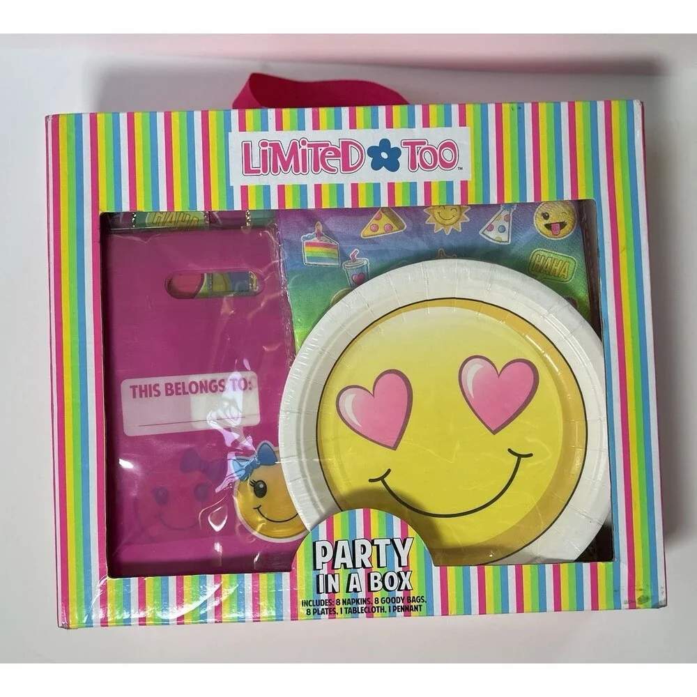 Limited Too Y2K Emoji Birthday Party In A Box Kit Set Tablecloth Banner